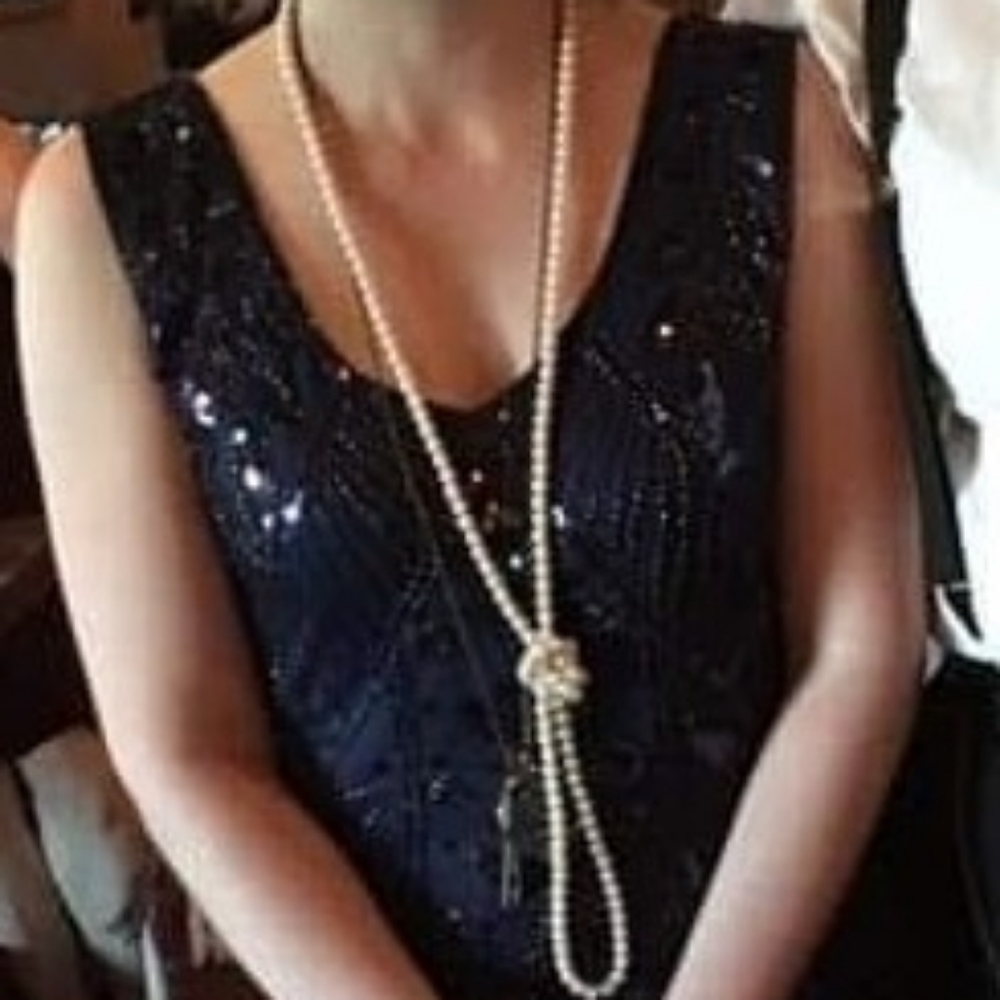 Metme Sequined Deep Blue Dress 1920s Flapper Style with Headband Size 4-6